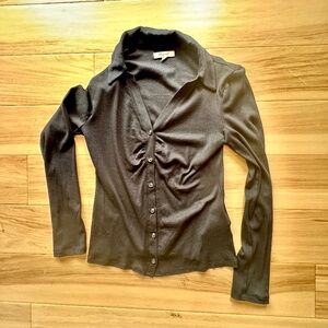 Long Sleeve Polo Side Cinch Top Button down